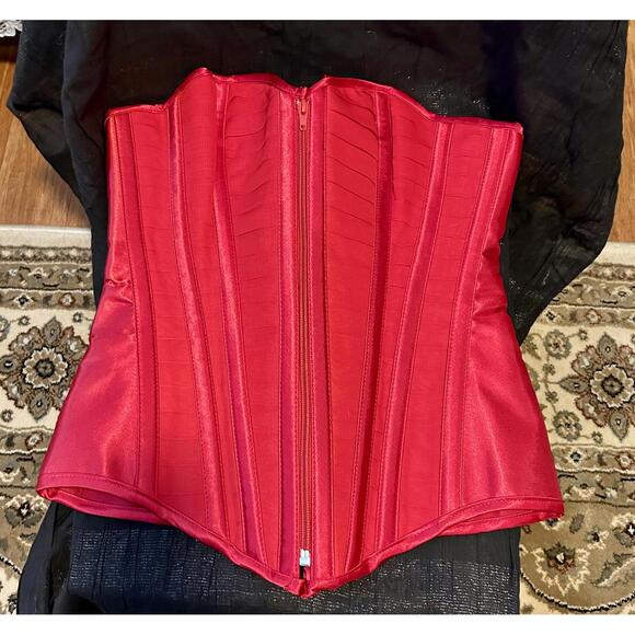 Shirley of Hollywood Red Satin Lace-Up Corset - Picture 2 of 8